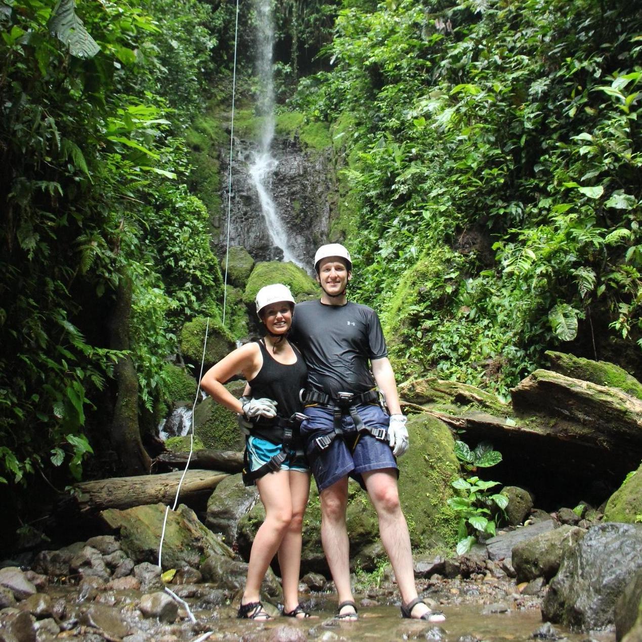 In summer 2016, we went on our first international trip together to Costa Rica. We had an incredible time -- here's a photo of us waterfall rappelling, or canyoning!