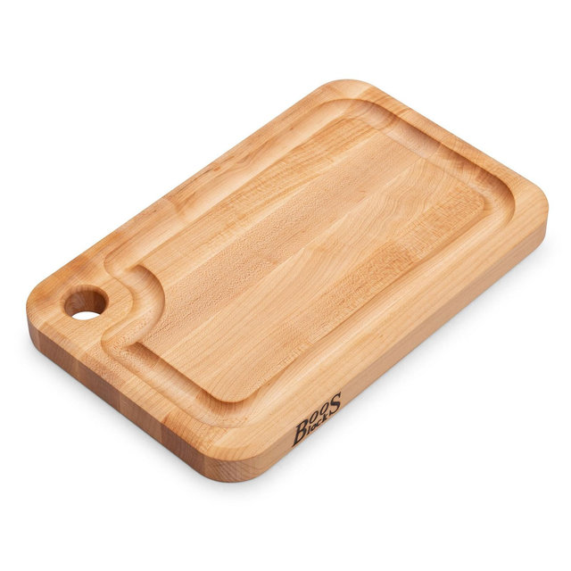 John Boos Prestige Maple Wood Cutting Board for Kitchen Prep, 16 x 10 Inches, 1.25 Inches Thick Edge Grain Charcuterie Boos Block with Juice Grooves