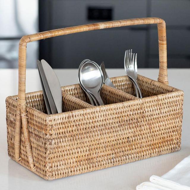 Tava Handwoven Rattan Rectangular Flatware Caddy