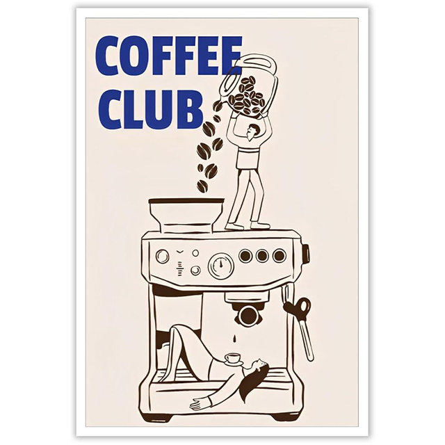 Funny Espresso Makers Poster Coffee Club Canvas Wall Art Abstract Coffee Machine Picture Drinks Aesthetic Prints Painting For Living Room Bedroom Kitchen Wall Decor 12x16in Unframed