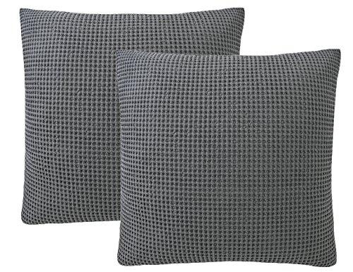 PHF Cotton Waffle Euro Sham Cover Home Decorations Texture Square Throw Pillow Cover for Bed Couch Sofa Pack of 2 26" x 26" Charcoal