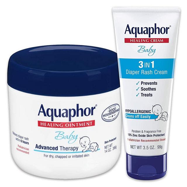 Aquaphor Baby Skin Care Set - Includes 14 Oz. Jar of Advanced Healing Ointment & 3.5 Oz Tube of Diaper Rash Cream, 2 Piece Set