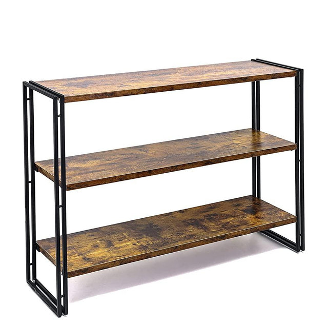 Bookshelf,3-Tier Open Bookcase,Rustic Wood and Metal Industrial Display Book Shelves Home Office,Bedroom Standing Shelf Unit,Horizontal Kitchen Shelf Organizer,Bathroom Storage Rack Mid Century 40in