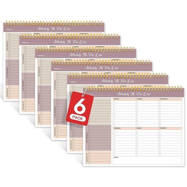Weekly To Do List Notepad with 52 Undated Sheets（8.5"×11"）6 Pack - Undated Weekly Planner Notepad for Office Desk Accessories and Supplies - Midnight Lilac