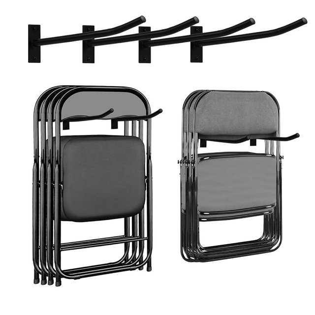 Garage Storage Mechanism Wall Mounted, Folding chair storage rack,Garden Tool Rack Manager Heavy-Duty Folding Chair, Suitablefor Car Tires, Ladders, Chairs, Strollers (Black (2-pack))