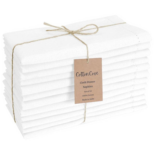CottonCove Hemstitch Cloth Dinner Napkins Cotton Set of 12 - Soft Durable Washable - Ideal for Farmhouse Parties Wedding Christmas Easter - Perfect Everyday Use Table Cloth Napkins 18x18 White