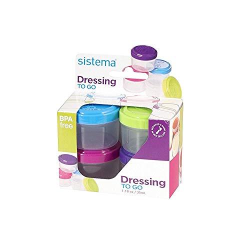Sistema To Go Collection 1.18 oz. Salad Dressing Containers, Pink/Green/Blue/Purple, 4 Pack | BPA Free, Reusable