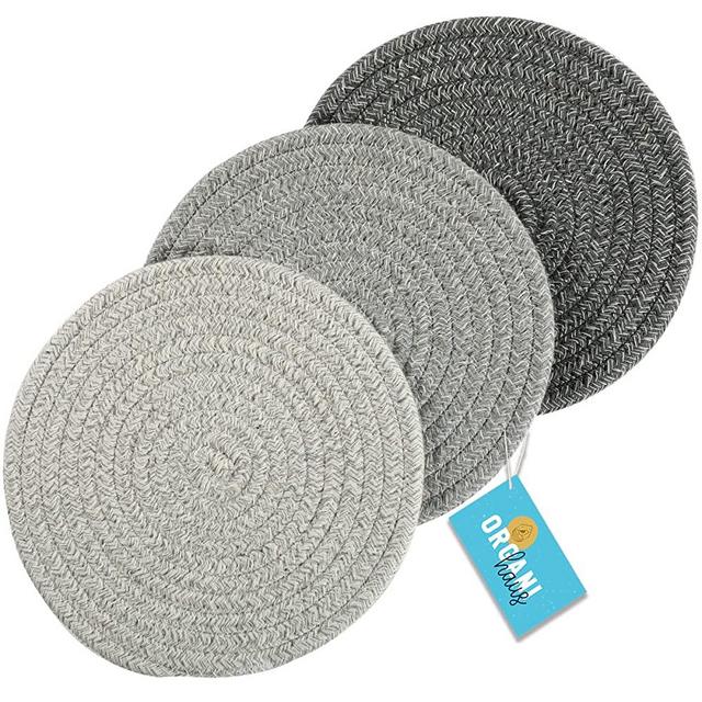 OrganiHaus Set of 3 Woven Pot Trivets | Gray Pot Holder for Hot Plates to Protect Table | Hot Pads for Kitchen | Trivets for Hot Dishes | Trivets for Hot Pots and Pans | Hot Bowl Holder - 7 inches