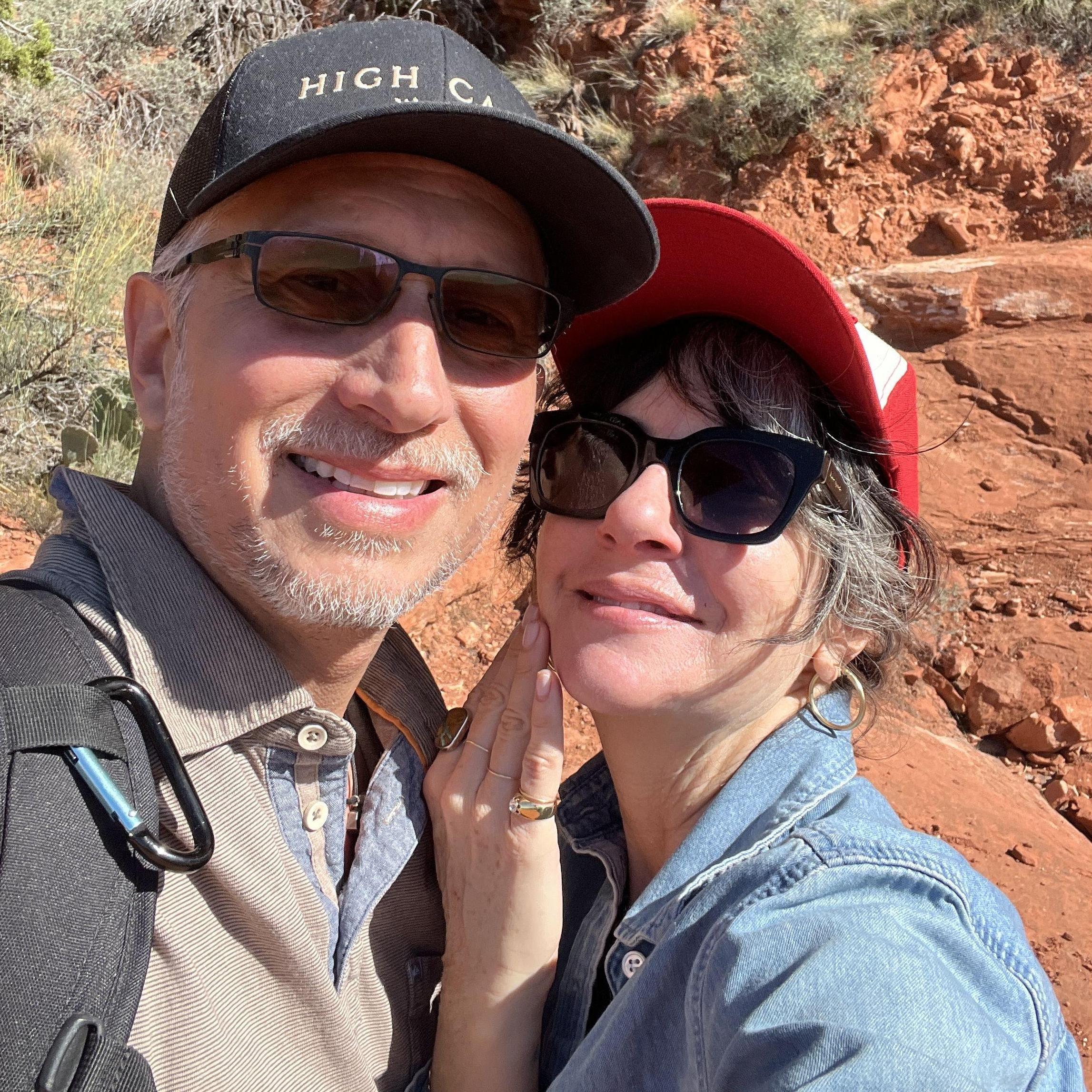 Doug proposed on Bell Rock in Sedona. We each walked separately around the "rock" and met up on the other side. My hands were swollen so the ring only fit on my pinky!