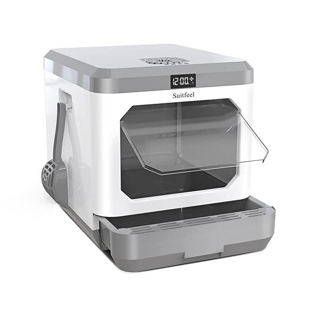 Cat Litter Box with Auto Odor Removal, XXL Enclosed Kitty Litter Box with Lid for Large &Multiple Cats, Easy to Clean Covered Litter Box for Indoor Cats,Ion Deodorizer,Prevents Spills&Tracking,Grey