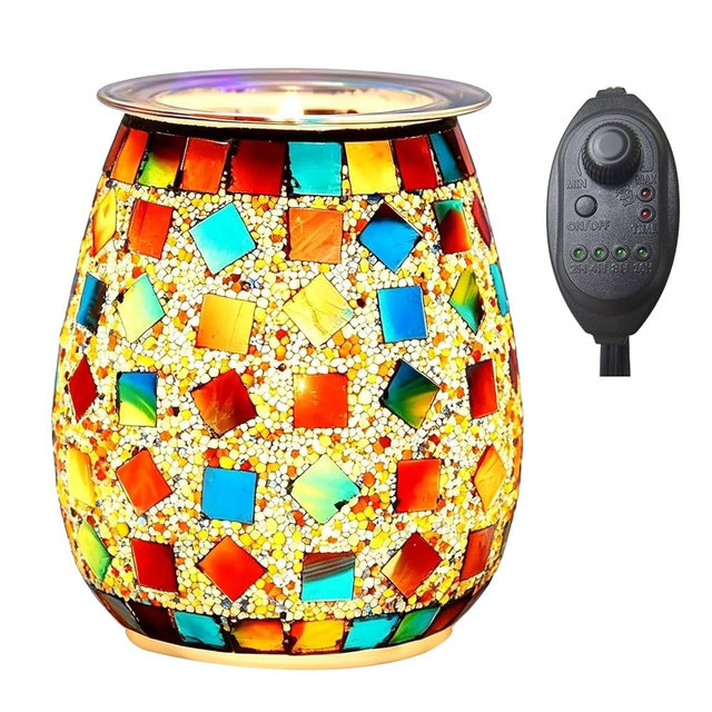 Dicimi Stained Glass Wax Warmer – Candle Lamp with Timer (2/4/8/10H+24H Cycle), Adjustable Heat/Light, 2-in-1 Melter & Night Light, Gift for Mom
