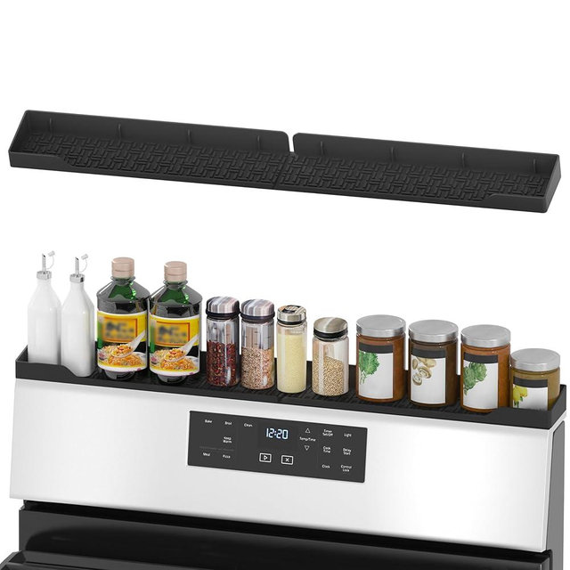 Xaogogo Magnetic Stove Top Shelf, 30 Inch Magnetic Silicone Kitchen Spice Rack for Back of Stove, Over the Stove Top Kitchen Organization, Oven Shelf, Seasoning Organizers, Easy to Clean, Black