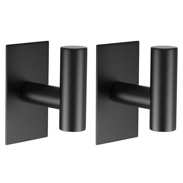 VAEHOLD Wall Adhesive Hooks, Heavy Duty Sticky Holder Waterproof Stainless Steel Towel Hooks for Hanging Coat, Clothes, Closet Hook Wall Mount for Kitchen, Bathroom (Black Adhesive Hook 2 Pack)