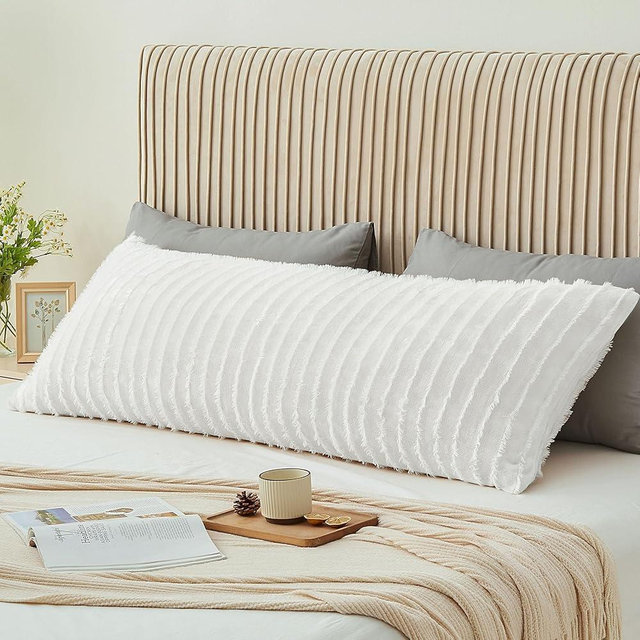 BEDELITE Body Pillow Cover with Zipper Closure, Decorative Boho Fleece Pillowcase 20 x 54 Inches, Luxury Fluffy Plush Long Body Pillow Pillowcase for All Seasons(Bright White-Boho)