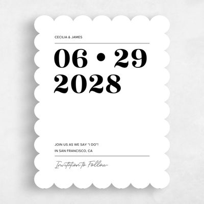 White Scalloped Wedding Save the Date - Valier Type