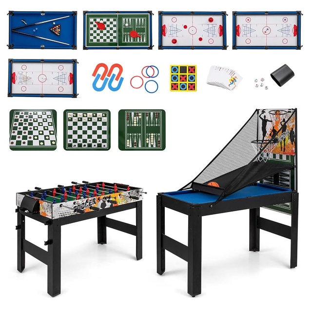 Goplus 14-in-1 Multi Game Table, Combo Game Table w/Foosball, Air Hockey, Pool, Table Tennis, Basketball, Chess, Checkers, Bowling, Shuffleboard, Adults Gifts for Home, Arcade, Game Room