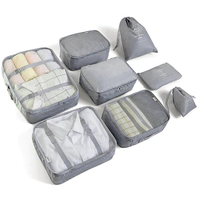 LANSKLBD 8 Set Packing Cubes for Suitcases Travel Luggage Packing Organizers,Travel Essentials Luggage Organizer for Travel Accessories Shoe Bag Tioletry Bag Laundry Bag（Grey）
