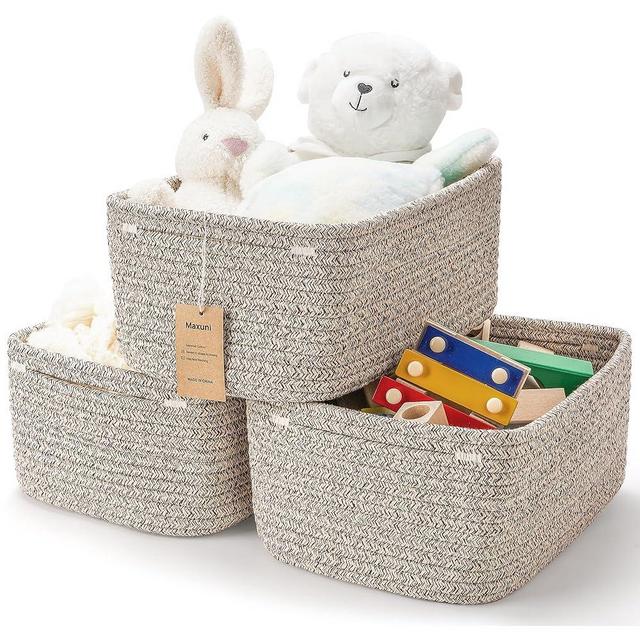 Maxuni 3-Pack Shelf Baskets for Organizing, Closet Organizer Bins, Small Woven Baskets, Rope Toy Basket, Storage Basket for Shelves, Cube Decorative Box, 11.5×7.5×4.7”, Mixed brown