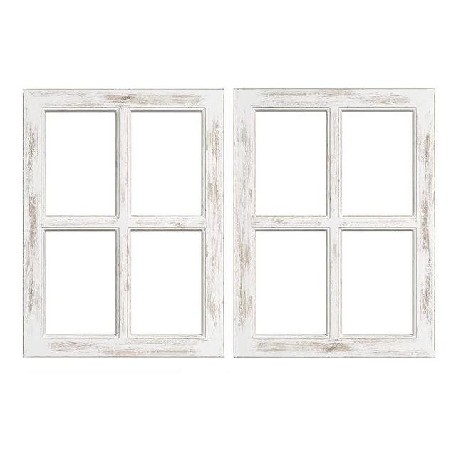 Barnyard Designs Rustic White Barn Wood Window Frames, Decorative Country Farmhouse Home Wall Decor, Wooden Window Pane for Living Room, Bedroom, or Fireplace Mantel, 18" x 24”, (2 Pack)