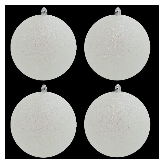 4E's Novelty 4 Pack 4’’ Snowball Ornaments - Iridescent, shatterproof Christmas decor for white holiday themes, tree ornaments