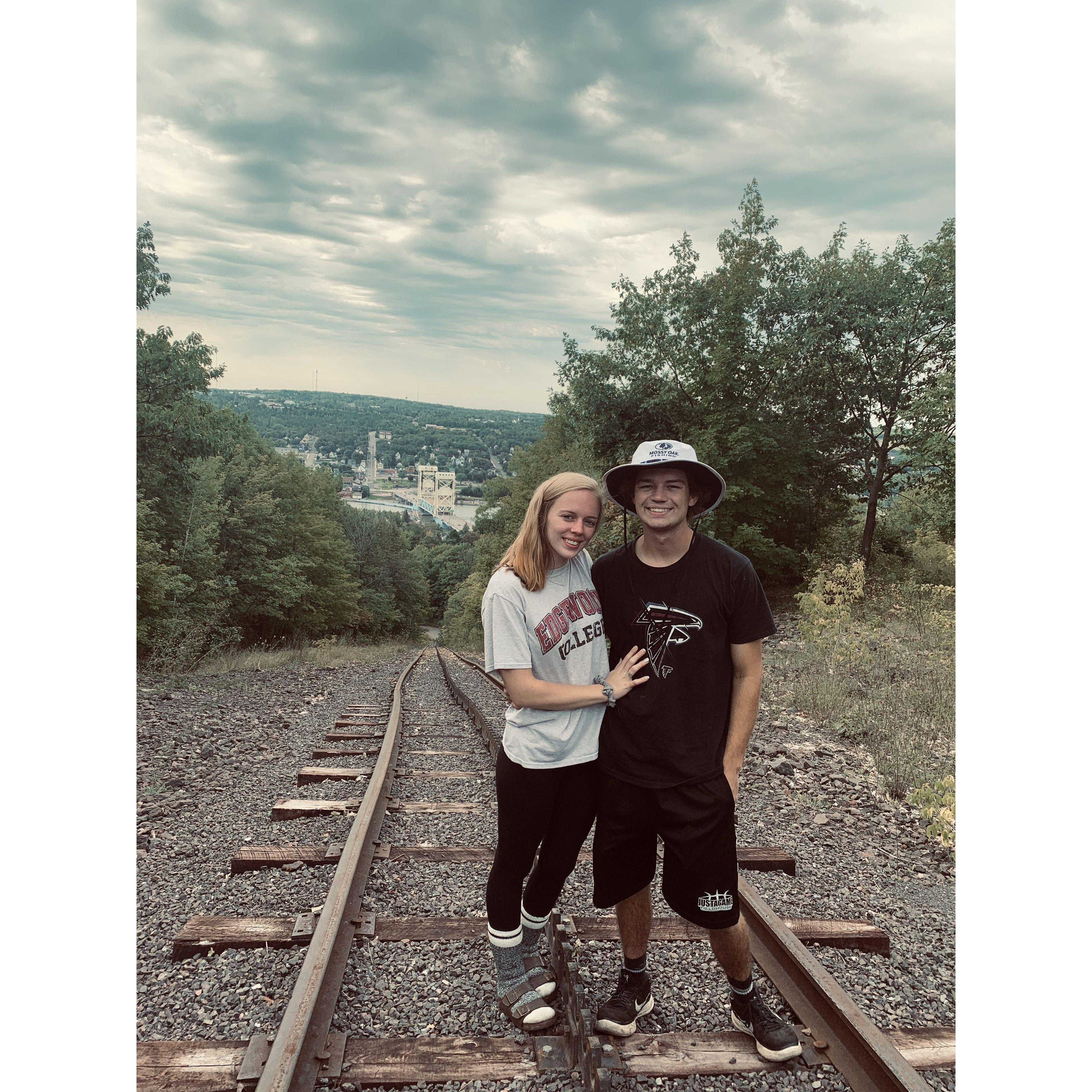 Family trip to Calumet UP on the tracks looking over the town