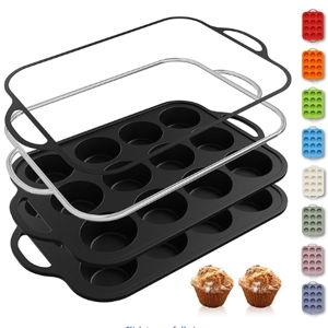 2 Packs 12 Cups Silicone Muffin Pan with Metal Reinforced Frame Regular Size Cupcake Tray Egg Mold Wedding Day Engaged Engagement Hostess Couple Newly Wed House Christmas Married Unique Gift