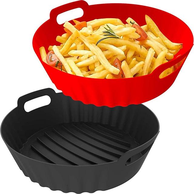 Silicone Air Fryer Liners Reusable Airfryer Liners 2 Pack 3-5 QT Silicone Pot 7.7 Inch, Seropy Air Fryer Basket Round Silicone Mat Oven Baking Tray Replace Parchment Paper for Air Fryer Accessories