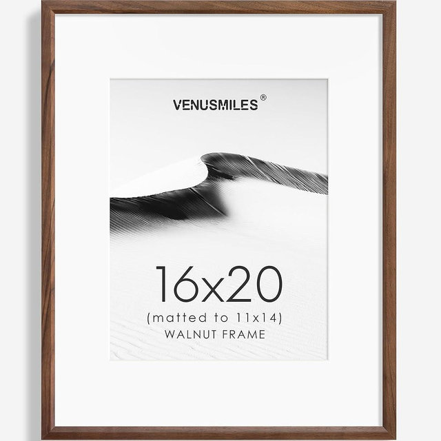 Venusmiles 16x20 Picture Frame Natural Solid Walnut Photo Frames with 11x14 Removable Mat Wall Hanging Large Handcrafted Frame with HD Plexiglass Wall and Tabletop Display Large Poster Frame