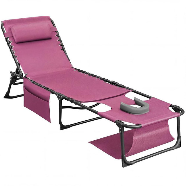 Flamaker Oversize Face Down Chaise Lounge Chair, 27 Inch Wide Foldable Outdoor Patio Chair, 5-Position Adjustable Tanning Chair with Face& Arm Holes for Sunbathing, Pool, Beach, Lawn (Beige, 1 Pcs)