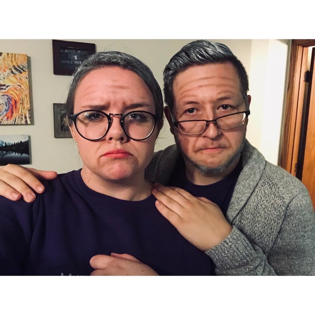 Chris and Sarah love to do comical stuff together. Fun fact: Chris was not carded this halloween in 2018 because he embodied an old man so well.