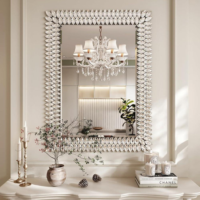 Kelly Miller 30"x40" Jeweled Bathroom Wall Mirror, Large Rectangle Decorative Mirror Luxury Vanity Mirror with Diamonds for Master Bath Half Bath Living Room Bedroom Fireplace Mantle Entryway