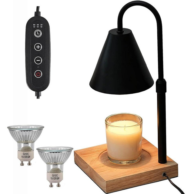 YODEWA Candle Warmer Lamp with Timer and Dimmer Wood Base, Farmhouse Electric Candle Lamps Warmer for Jar Candles Housewarming Gifts New Home Decor Birthday Gifts for Women -Square Black