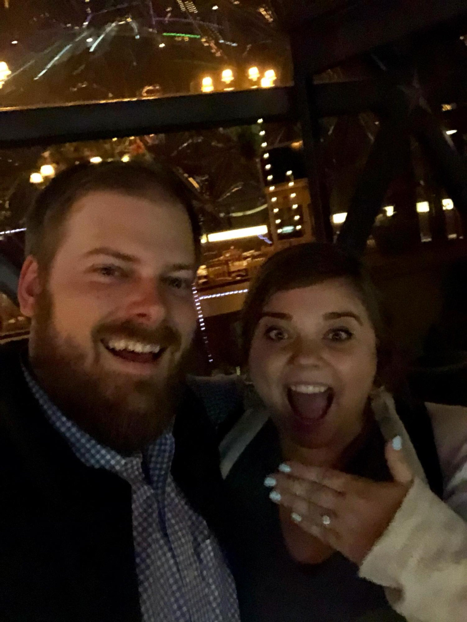 We’re engaged! He popped the question at the Reatta in downtown Dallas in 2018
