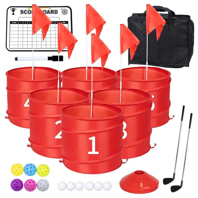 WodGod 6 Pcs Backyard Golf Outdoor Game with 2 Clubs-Outdoor Golf Yard Game for Practice, Golf Chipping Game for Adults and Family,Beach,Camping,Lawm,Park