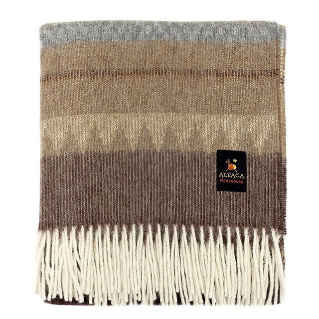 Alpaca Wool Blanket Throw Cherokee Design for Bed Couch Sofa Soft Warm Peruvian Alpaca Wool Blankets 72" x 60" (Camel/Gray/Beige)
