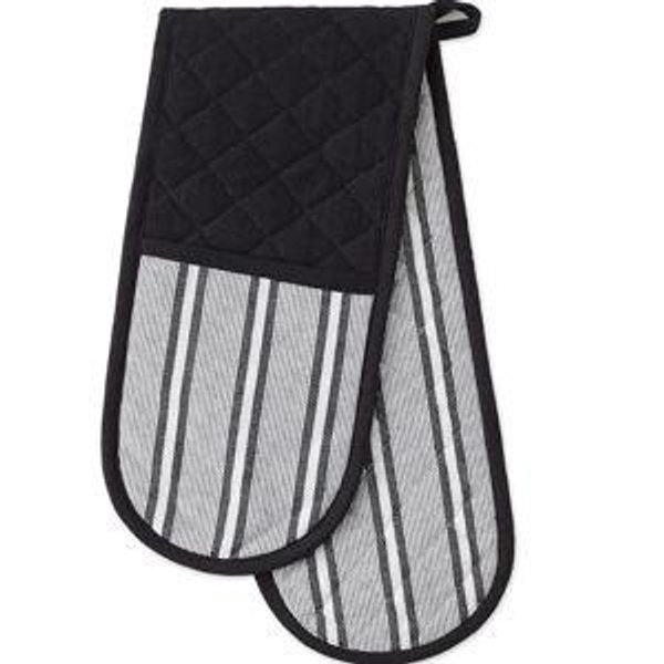DII Double Strip Chef Kitchen Cooking & Baking Collection, Double Oven Mitt, 35x7.5, Black
