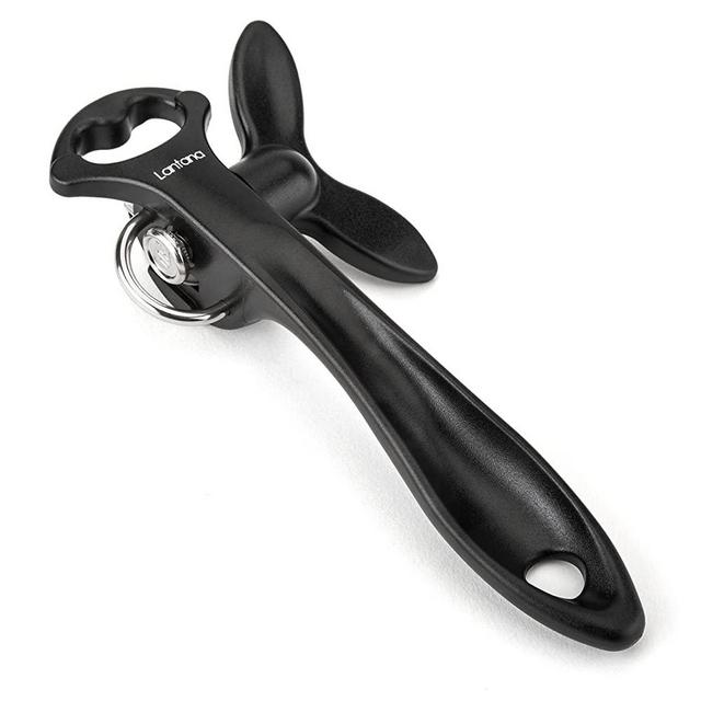 Lantana 2 in 1 Safety Manual Can Opener (Smooth Edge) & Bottle Opener - Black/Stainless Steel