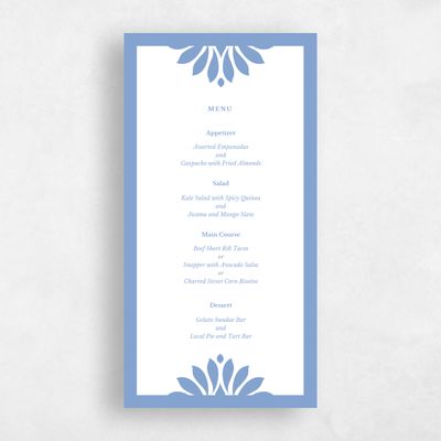 Dusty Blue Wedding Menu - Mantova Letterpress