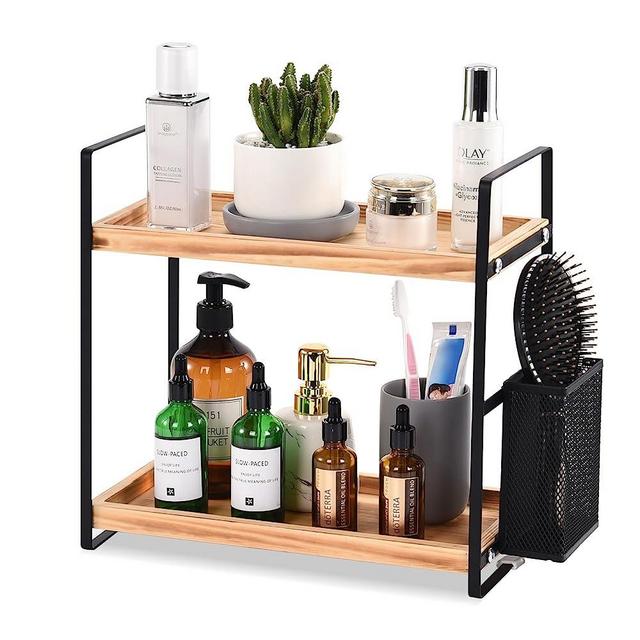 LEMIKKLE Bathroom Organizer Counter, Spice Rack 2-Tier Wood Organizer Countertop Shelf, Vanity Organizer Skincare Perfume Organizer Tray, Counter Storage for Dresser, Vanity, Countertop