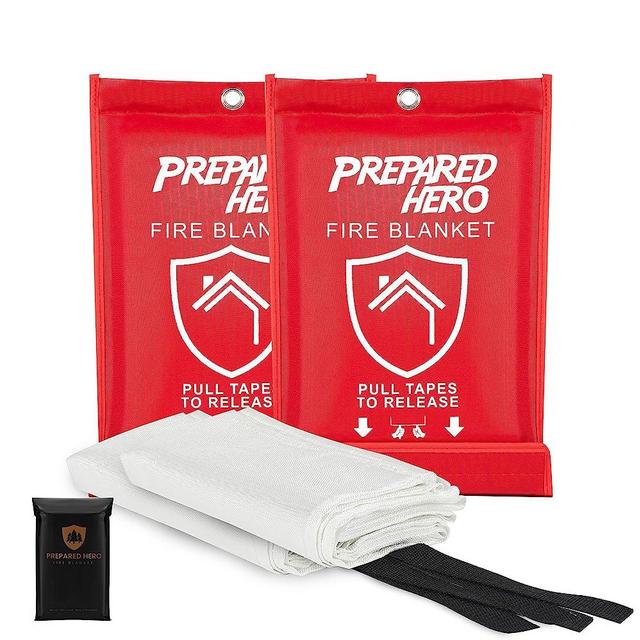 Prepared Hero Emergency Fire Blanket - 2 Pack - Fire Suppression Blanket for Kitchen, 40” x 40” Fire Blanket for Home, Fiberglass Fire Blanket.