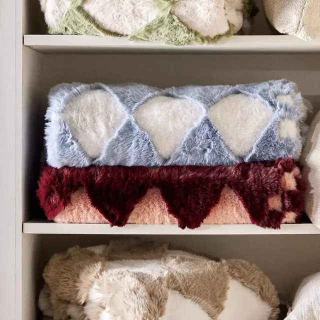 Chella Checkered Faux-Fur Throw Blanket in Ivory