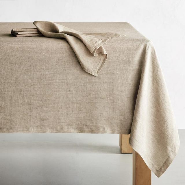 Italian Washed Linen Tablecloth, 70 X 108", Flax