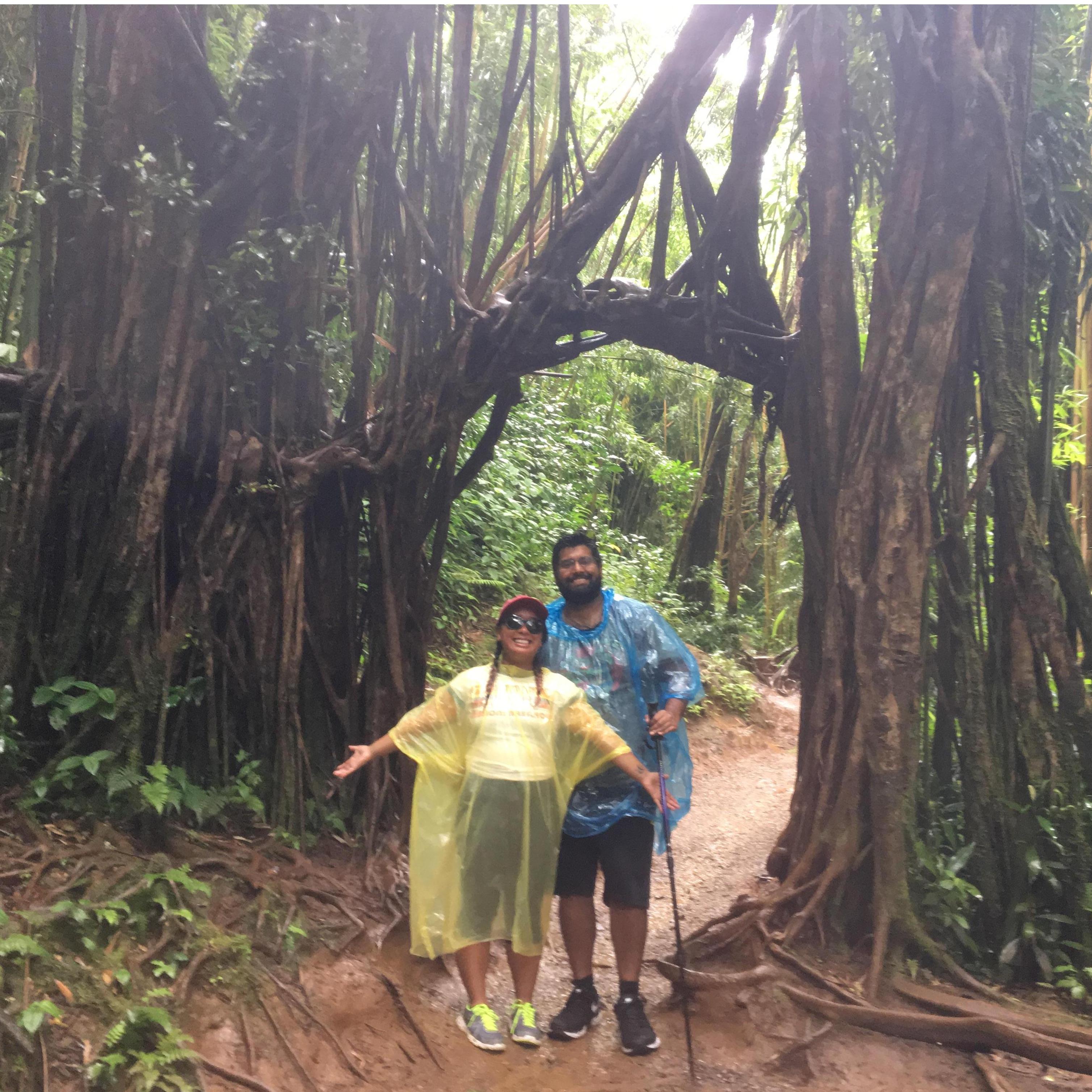 Hiking in Hawaii!  Rain poncho chic.