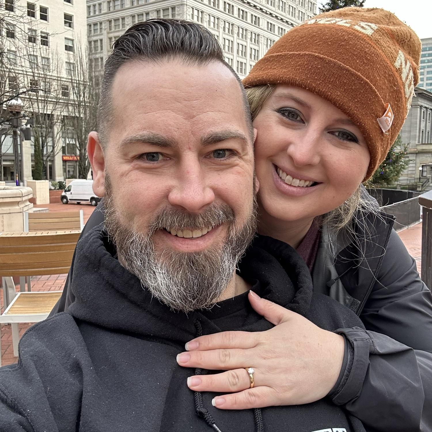 The morning after we got engaged in Portland, Oregon.