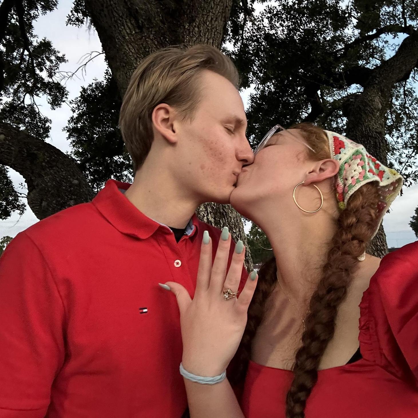 Same spot as our high school graduation --> 2 years later and engaged!