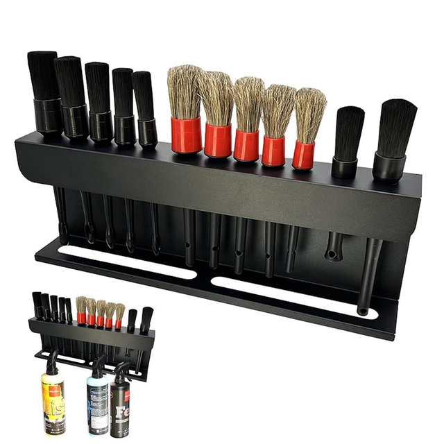 DWSFADA Car Detailing Brush Kits and Holder,2 in 1 Auto Detailing Spray Bottle Holder and Detail Brush Stand,Durable Sturdy Rack for Garage Car Beauty Shop