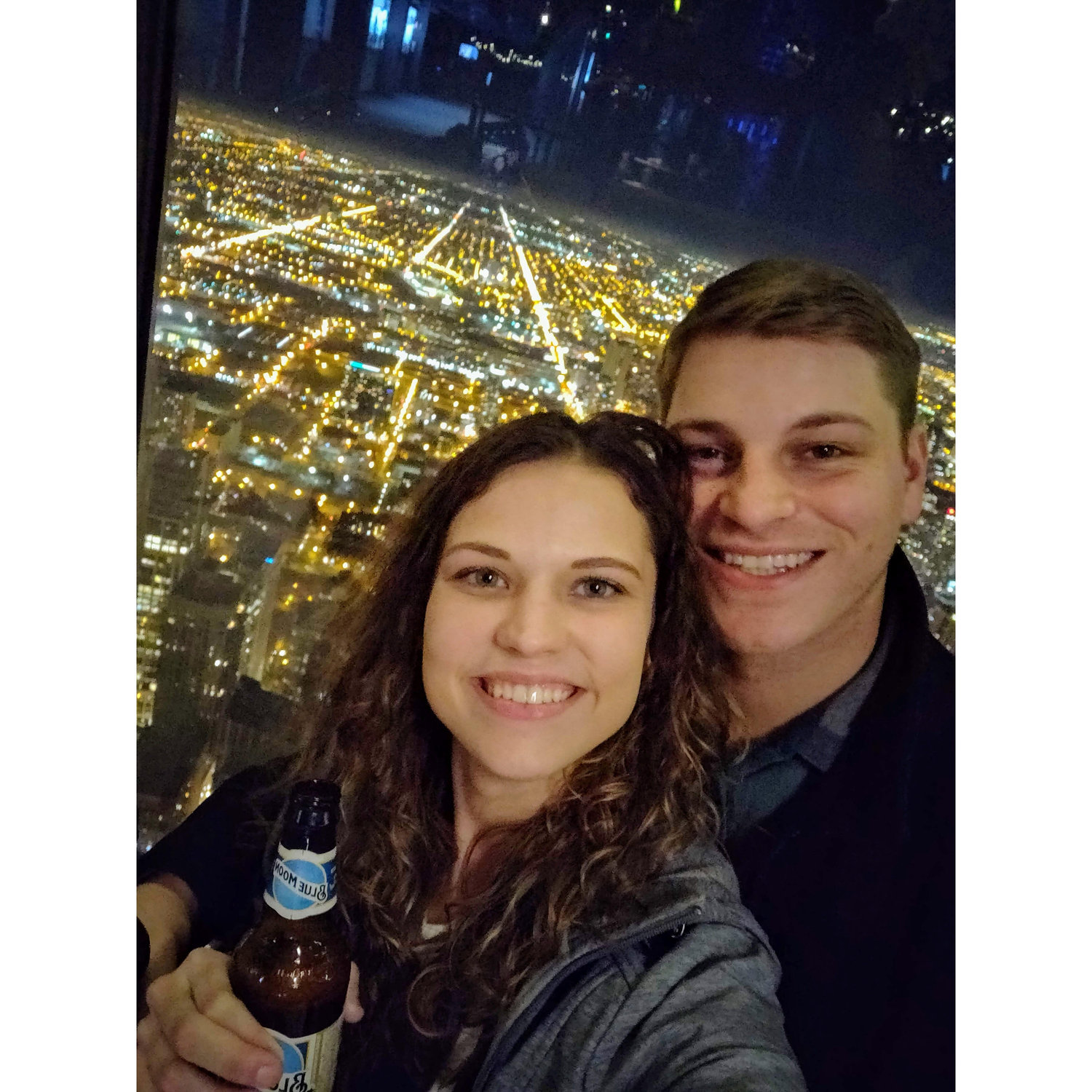 One of our first big date nights, top floor of the Hancock Observatory.