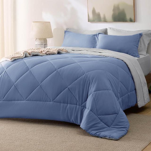 Bedsure Queen Comforter Set - 7 Pieces Reversible Infinity Blue Bedding, Queen Size Bed Set for All Seasons, Bed in a Bag with Down Alternative Comforter, Sheets, Pillowcases & Shams