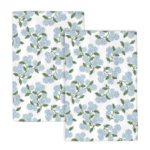 DAFENA Floral Kitchen Towels 16x24 Inch Blue Green Hydrangea Decor Dish Towels Vintage Flower Spring Summer Seasonal Decoration Hand Towels Absorbent Dish Cloths for Home Kitchen Dining Set of 2
