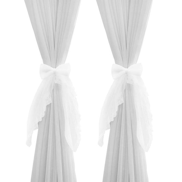 2 Pcs Bowknot Curtain Tiebacks Sweet Lace Curtain Holdbacks Buckles for Home Decorative (White)